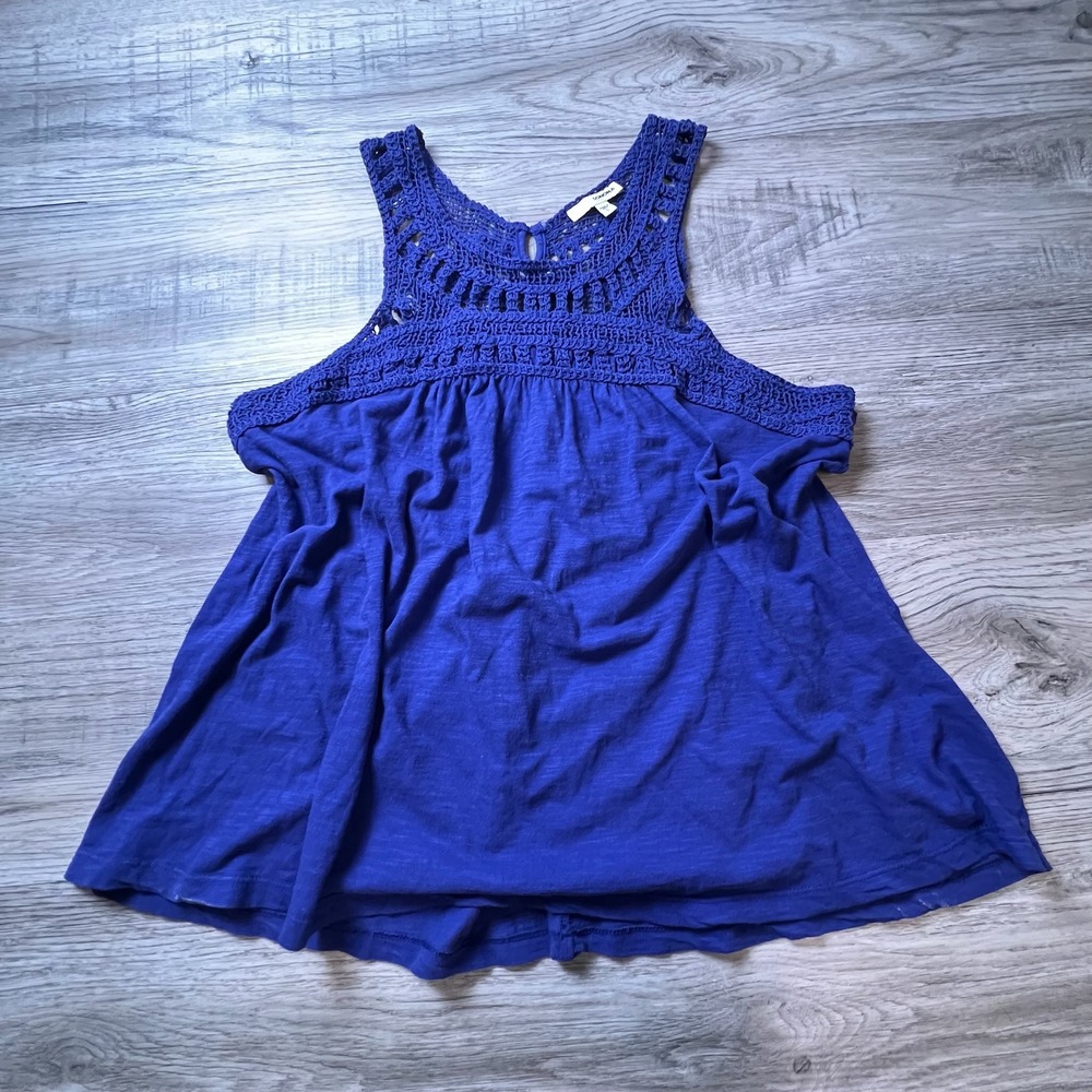 Sonoma Tank Top Womens Large Blue Purple Crochet Lace Boho Babydoll Sleeveless